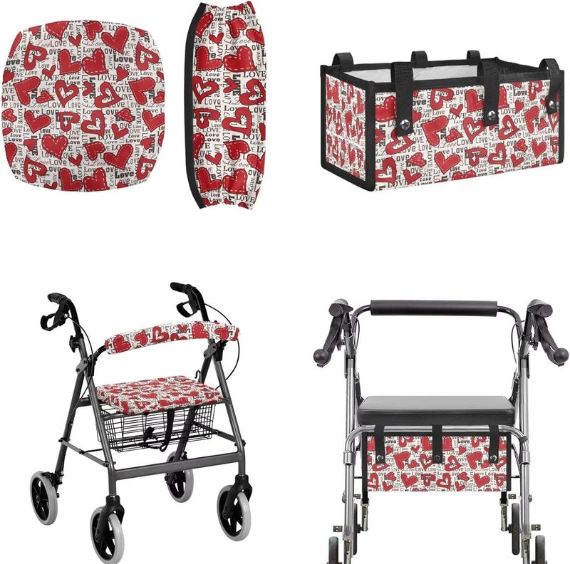 LedBack Red Hearts Cushion Walkers Accessories Sets for Valentines Day Walker Seat Backrest Covers Replacement Storage Bag for Rollator Seat & Roller Bar Covers - Image 1